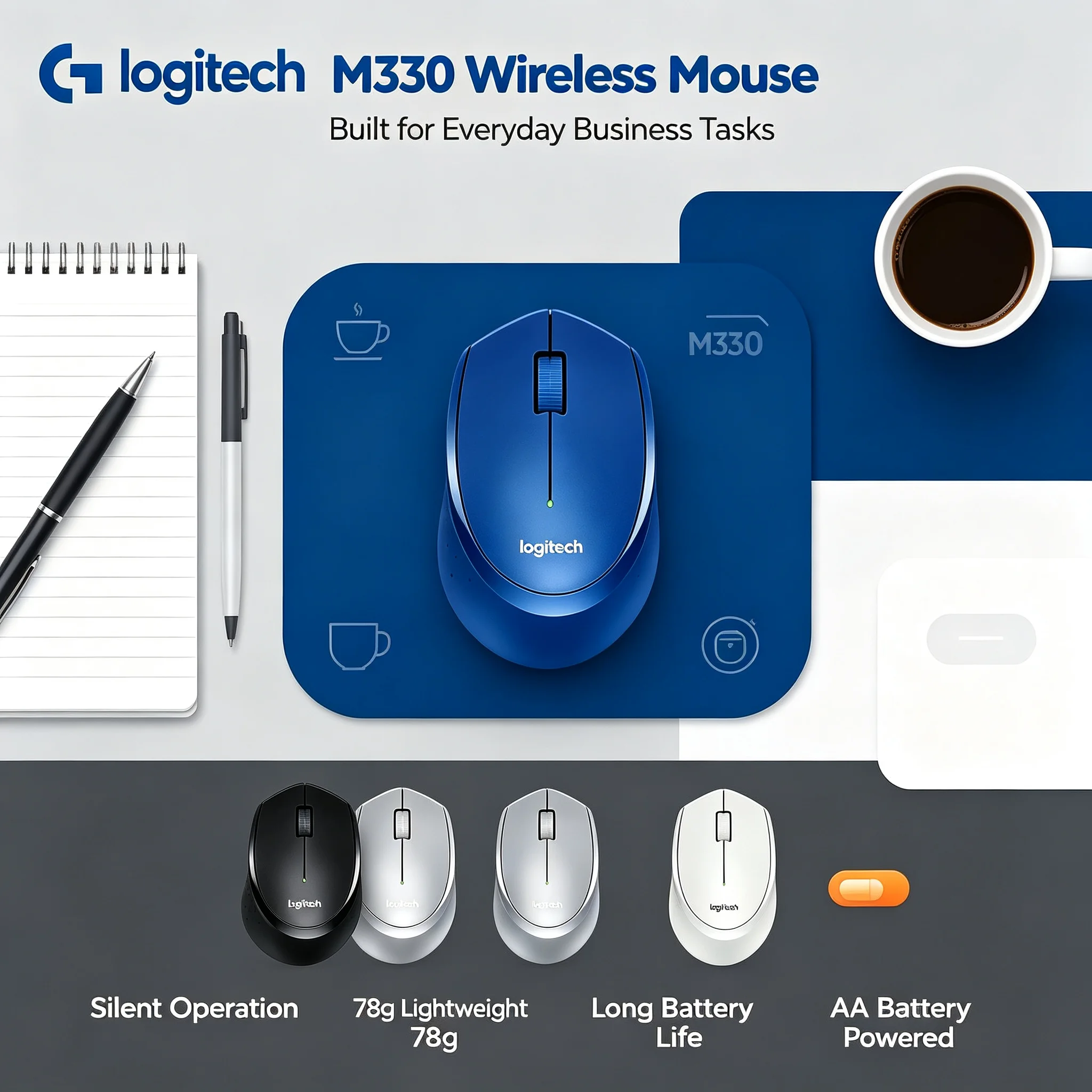 Original Logitech M330 Wireless Silent Mouse, Ergonomic Design, Long Battery life, 4 Colors for Home Office Notebook Computer