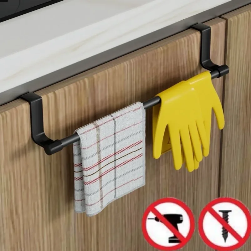 

Wall-Mounted Kitchen Cabinet Towel Rack - Space-Saving Dishcloth Holder for Home and Bathroom No Drilling Require