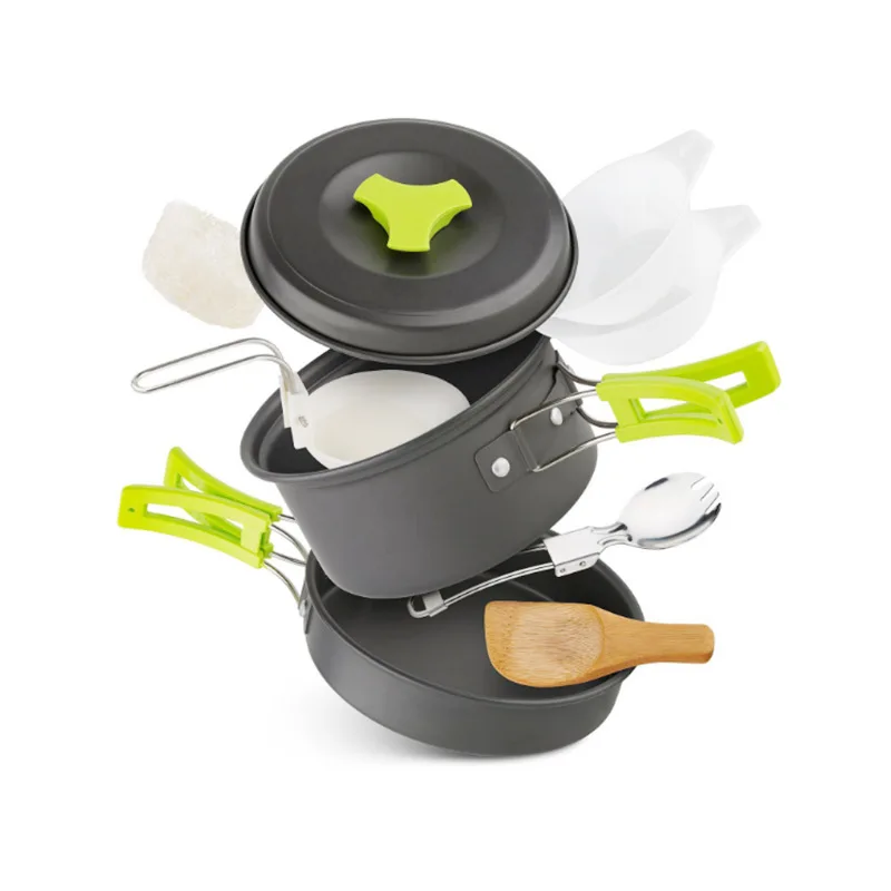 

High Quality Health Portable Camping Tableware Cooking Set Non Stick Cookware Pan Pot Bowl Spoon Fork Camping Cooking Set