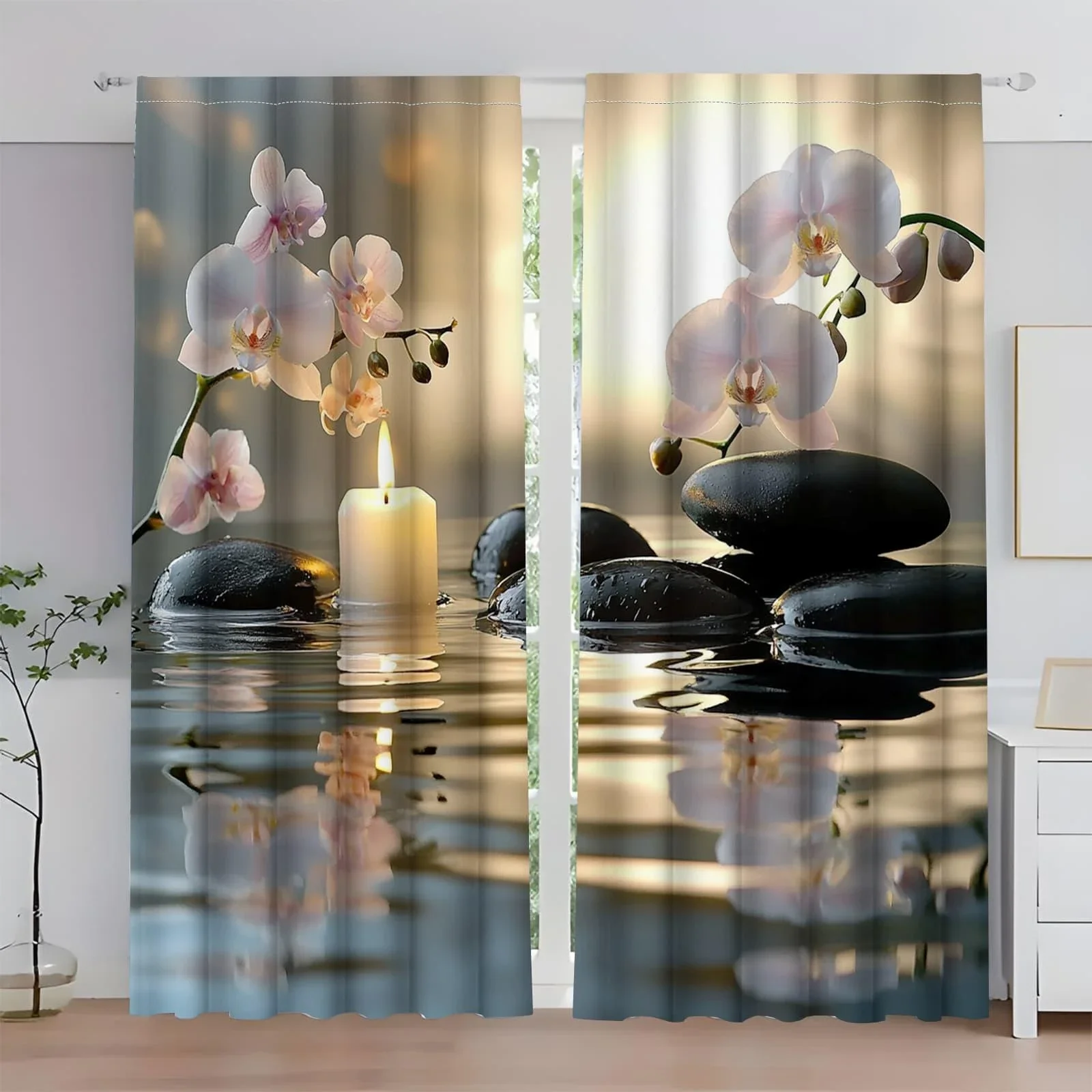 Elegant Orchid and Stone Bathroom Shower Curtain Waterproof Luxury Tropical Floral Print Curtain for Home Decor