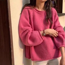 2024 Spring and Autumn New Round Neck Cashmere Women's Loose Korean 100% Pure Wool Knitted Pullover Top