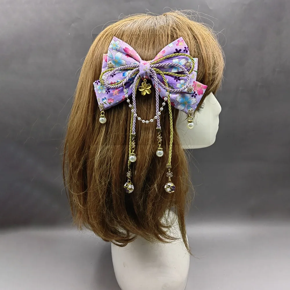 Exquisite Japanese Style Sakura Bow Hairpin Sweet Retro Kimono Barrettes Tassel Hair Accessories Bowknot Hair Clip Lolita