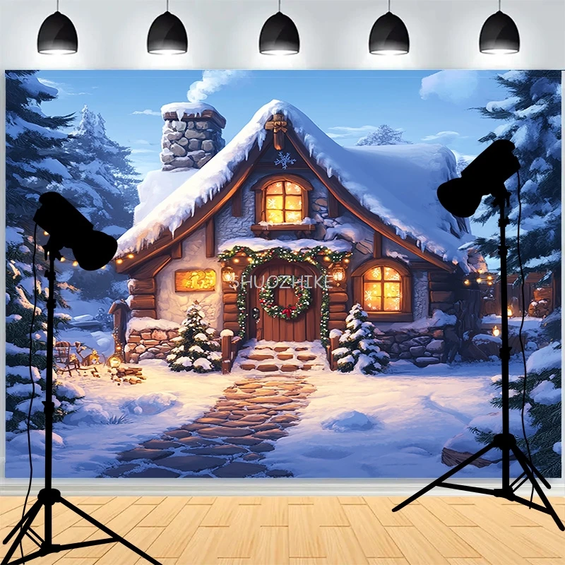 Día de Navidad copo de nieve fotografía telones de fondo chimenea escenario de invierno Año nuevo cabaña decoración de la sala de estar fondo CC-01