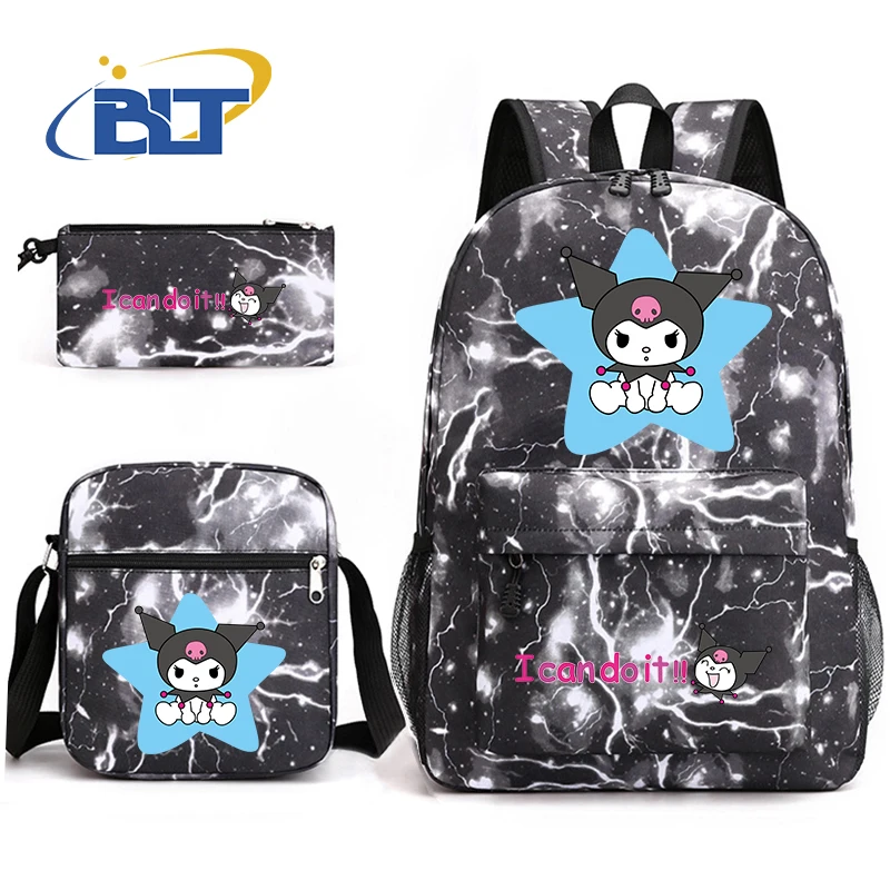 Kuromi printed girls school bag set zaino casual borsa a tracolla astuccio 3 pezzi set regalo per bambini