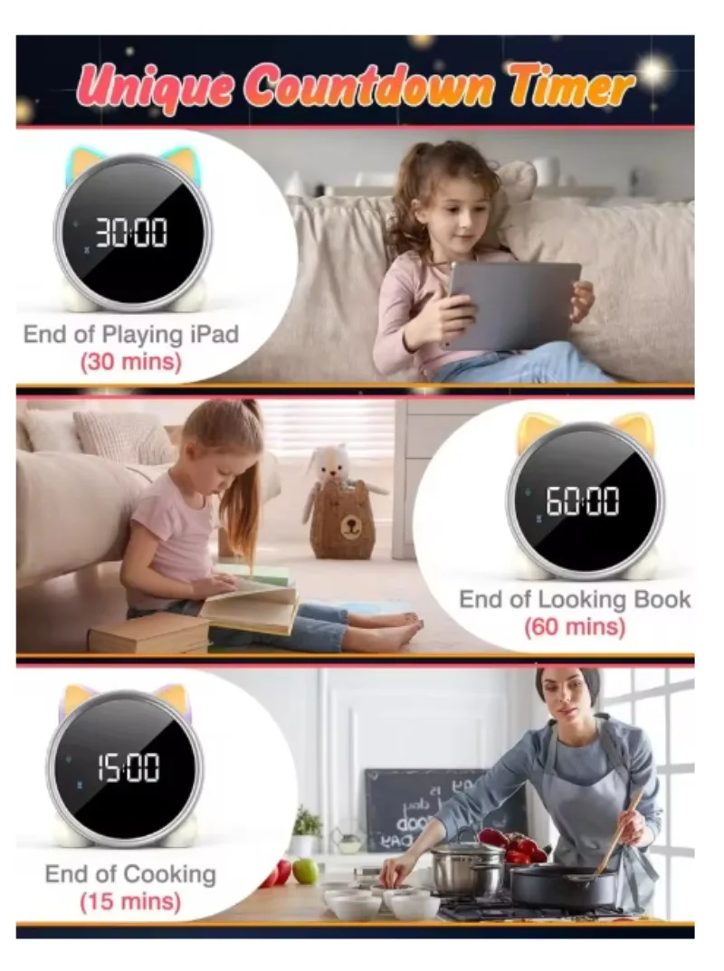 

Smart Rechargeable Digital Alarm Clock with Sleep Light Sunrise Sunset Simulation 12/24H Dual Alarm Bedside Lamp with Music LED