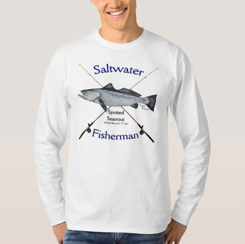 Seatrout Fishing Rods Saltwater Fisherman Angler T-Shirt 100% Cotton O-Neck Summer Long Sleeve Casual Mens T-shirt Size S-3XL