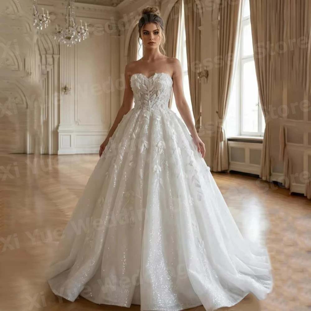 

Роскошные блестящие женские трапециевидные кружевные аппликации, милые свадебные платья, Vestido De Novia, платья невесты по индивидуальному заказу, Robe De Mariée