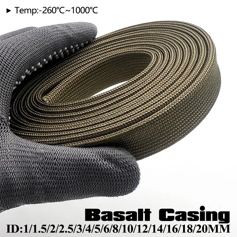 1000Deg.C Fiberglass Sleeve Basalt Fiber Braided Sleeve ID1-20mm Insulation Superior Heat Resistance Wire Cover Multiple Sizes