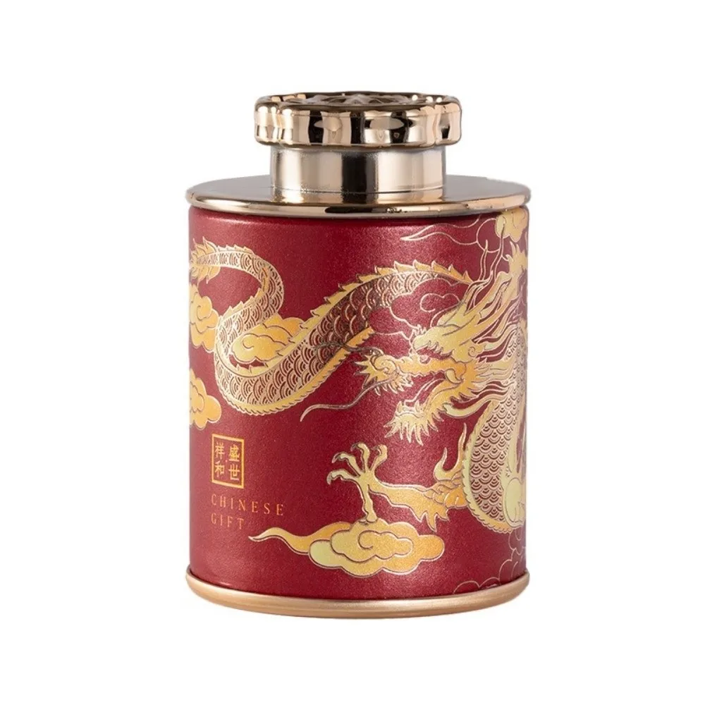 Portable Sealed Tea Canister Travel Mini Empty Can Cardboard Dragon Print Home Packaging Box Tea Storage Canisters
