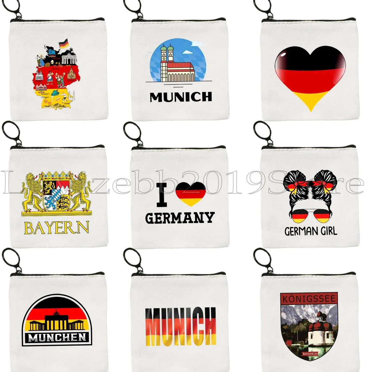 Berlin münchen skyline deutschland karte liebe herz flagge wappen bavaria deutsches mädchen leinwand münz geldbörse schlüssel etui tasche reiß verschluss tasche