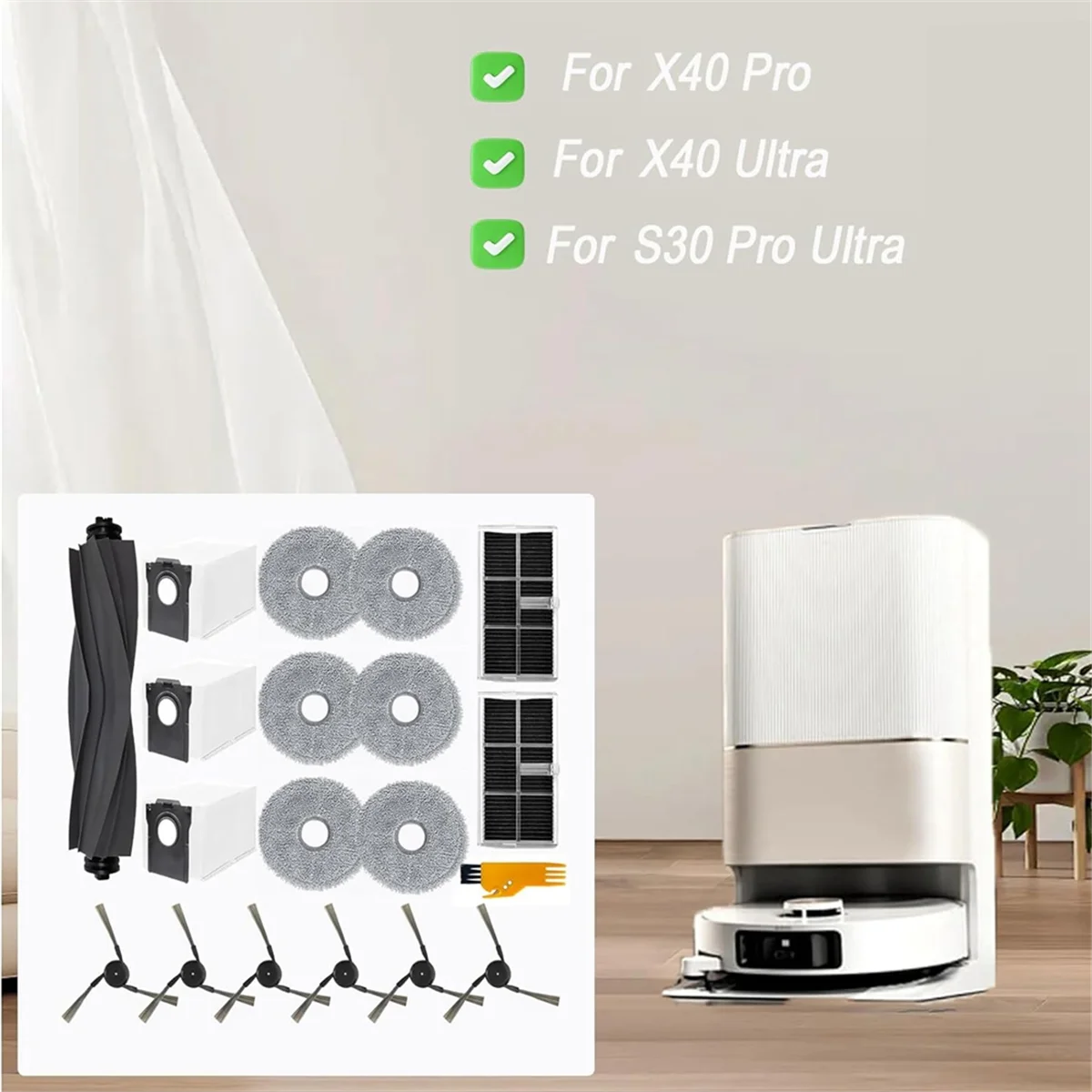 Пылесос-робот Dreame X40 Ultra / X40 Pro / S30 Pro Ultra, основная боковая щетка, фильтры НЕРА, тряпичная швабра, мешки для пыли