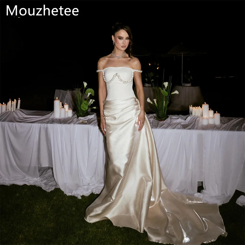 

Mouzhetee Elegant Mermaid Off The Shoulder Pleat Evening Dresses Formal Party Gowns for Women Simple Prom Gown Customized 2026