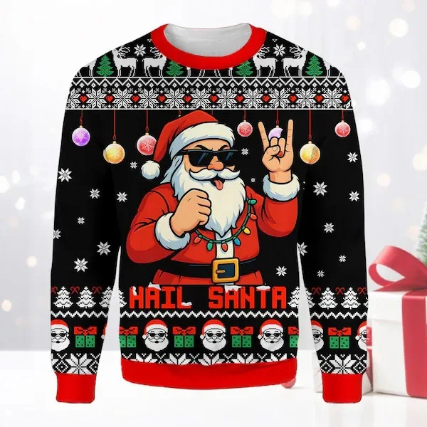 Fun and ugly Christmas sweaters, comfortable and trendy holiday Christmas 3D printed sweatshirts, streetwear, pullovers, tops