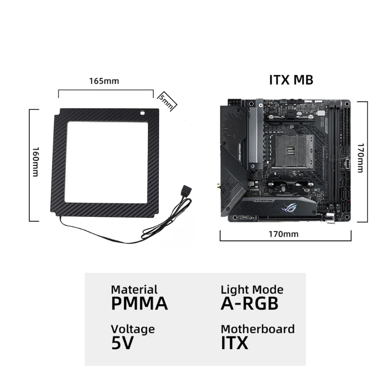 066A 마더 보드 RGB 백플레이트 발광 백 플레인 5V 3 핀 ARGB 데스크탑 장식 램프 StripATX/MATX/ITX A-RGB 프레임