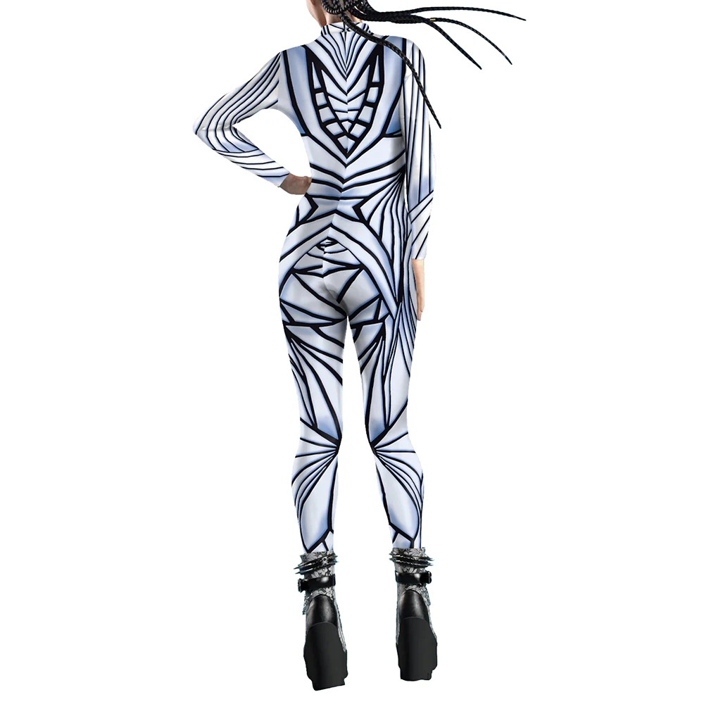 Halloween Jumps uit Catsuit Adult Party sexy Bodysuit Verkleidung Oufit lustige abstrakte Anime Linie Druck Bühne Cosplay Kostüm