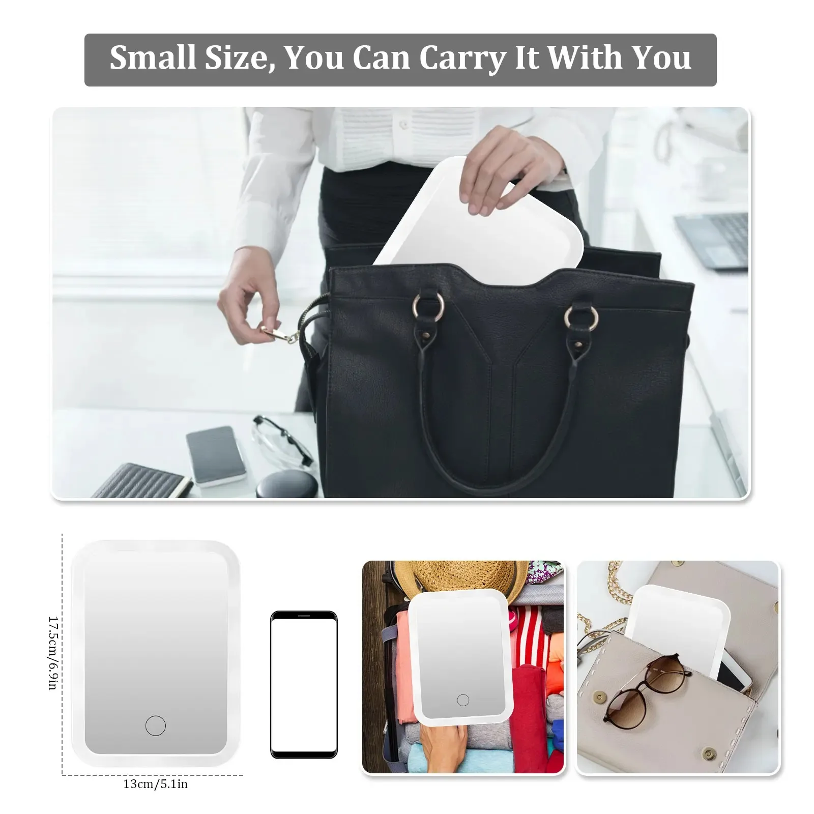 مرآة مكياج بإضاءة LED مرآة لمستحضرات التجميل مع حامل قابل للتعتيم لملء الضوء للمنزل وغرفة النوم والمكتب والسفر ومرآة الزينة المحمولة