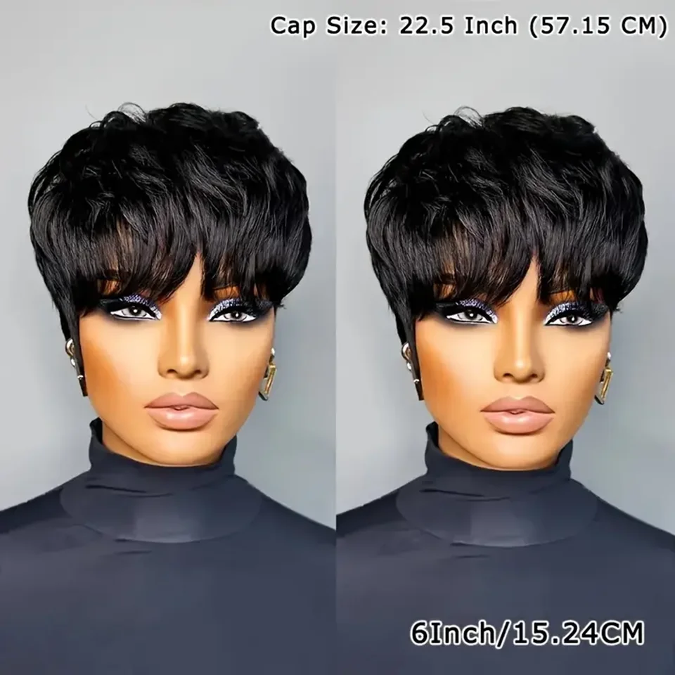 

Pixie Cut Bob Wigs Short Pixie Straight Bob With Bangs Brazilian Human Hair Wigs Natural Color Human Hair Wigs Machine Made