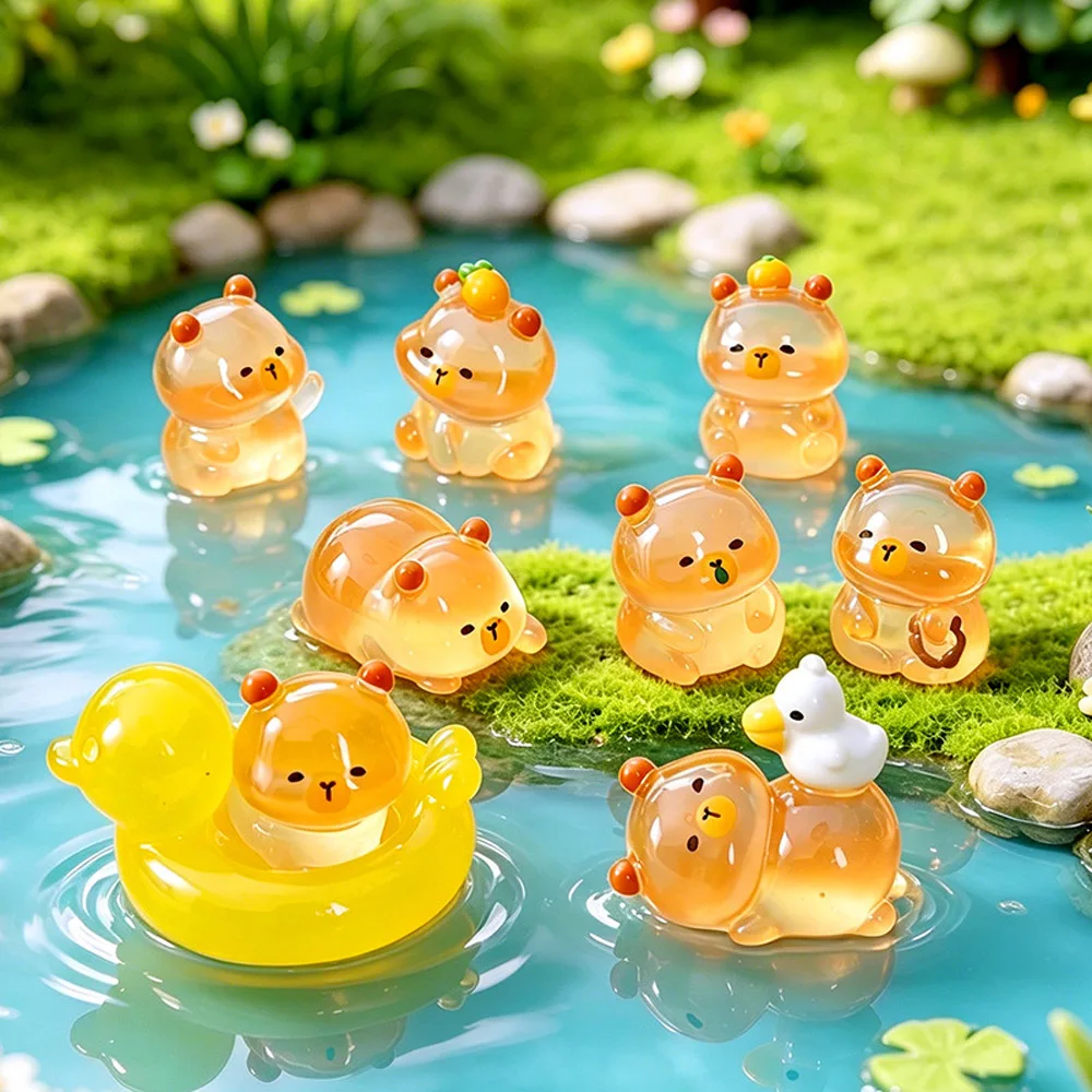9Pcs/set New Luminous Mini Capybara Figurines, Tiny Resin Capybara, Glow in The Dark Tiny Capybara for Dollhouse Fairy Garden