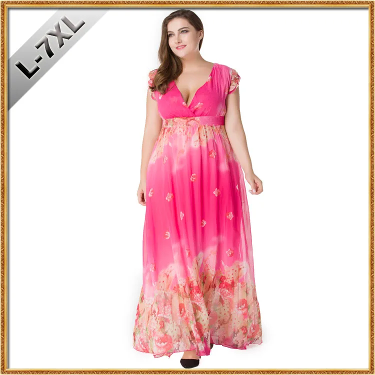 

Plus Size Printed Chiffon Dresses Women Fashion Temperament V-neck Irregular Hem A-line Dress Lady Commuting Vestidos