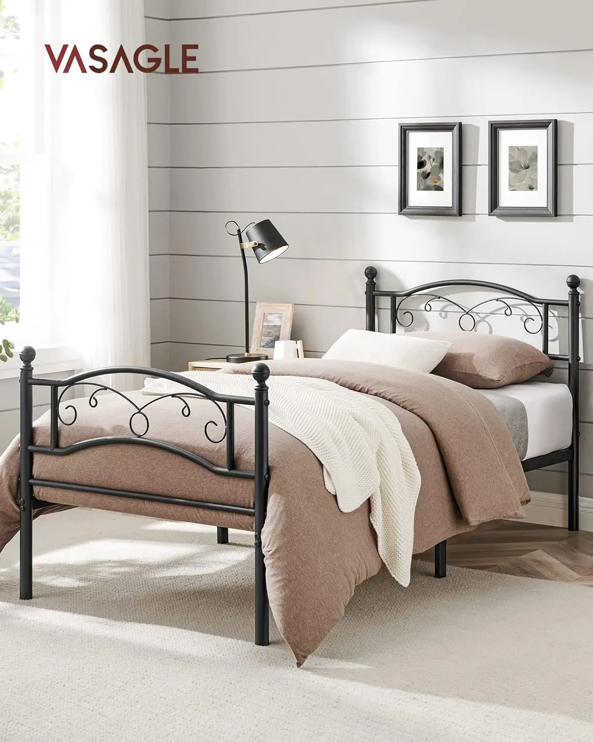 VASAGLE bed frame, Double bed, Guest bed, Black