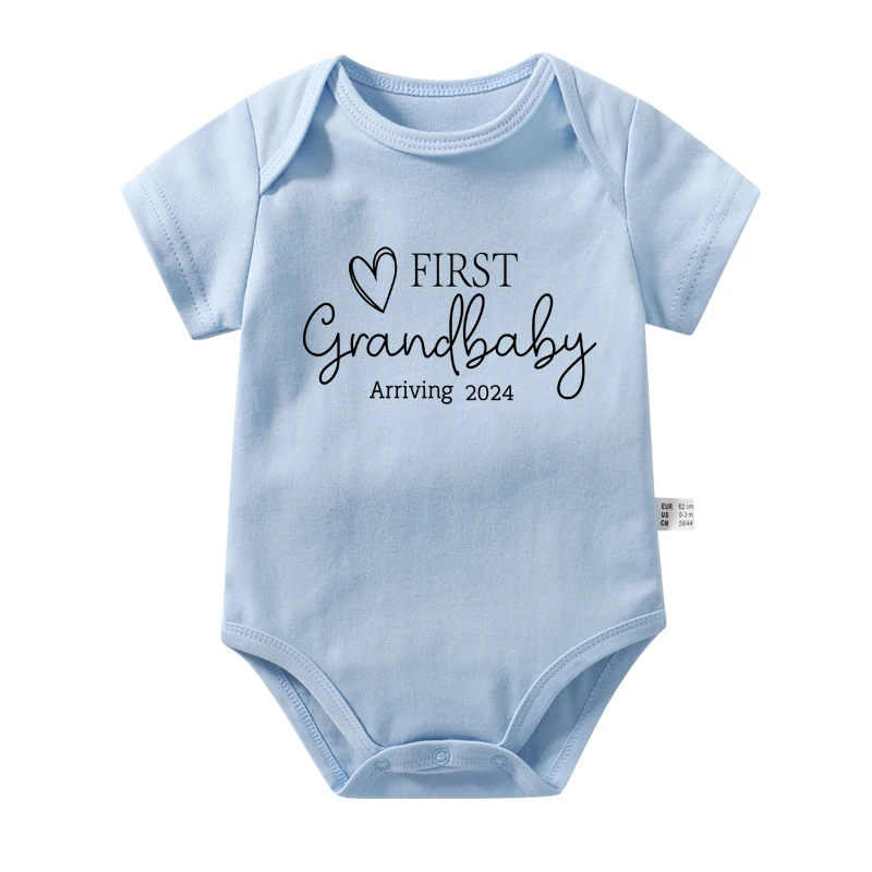 First Grandbaby 2024 Printed Announcement Newborn Baby Bodysuits Funny Boy Girl Short Sleeve Jumpsuit Gift for New Grandparents