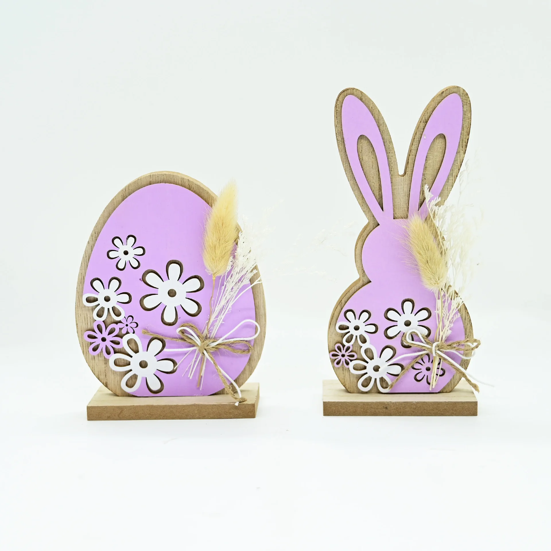 

Easter Wooden Rabbit Ornament Bunny Egg Table Signs Bunny Shaped Craft Easter Spring Home Decor Hollow Out Purple DIY Ornament