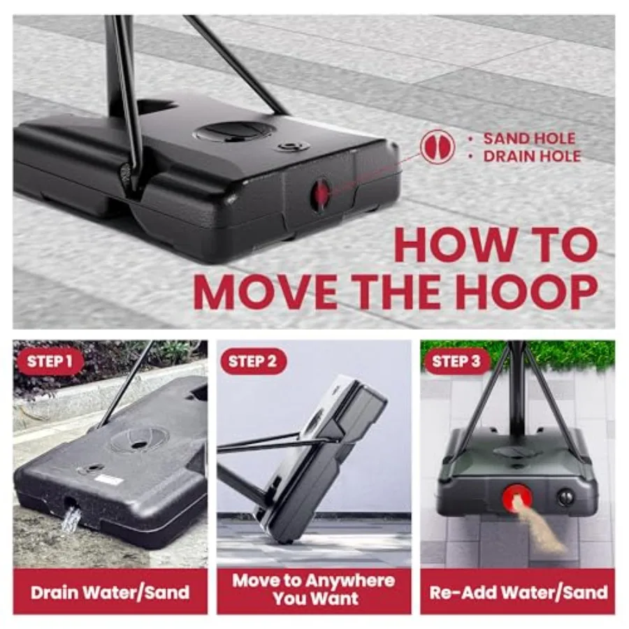 Portable Basketball Hoop with Adjustable Height for Outdoor and Indoor Use Featuring a 45-Inch Heavy-Duty Steel Frame Backboard