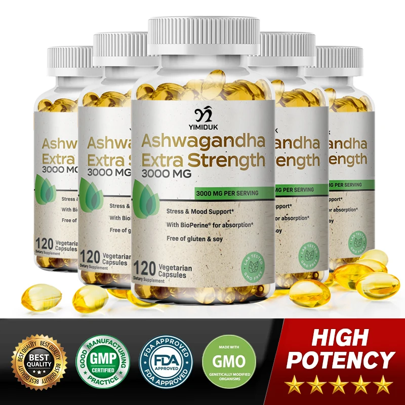 Ashwagandha Extra Strength Stress & Mood Support - Non GMO Formula, 120 Vegetarian Capsules