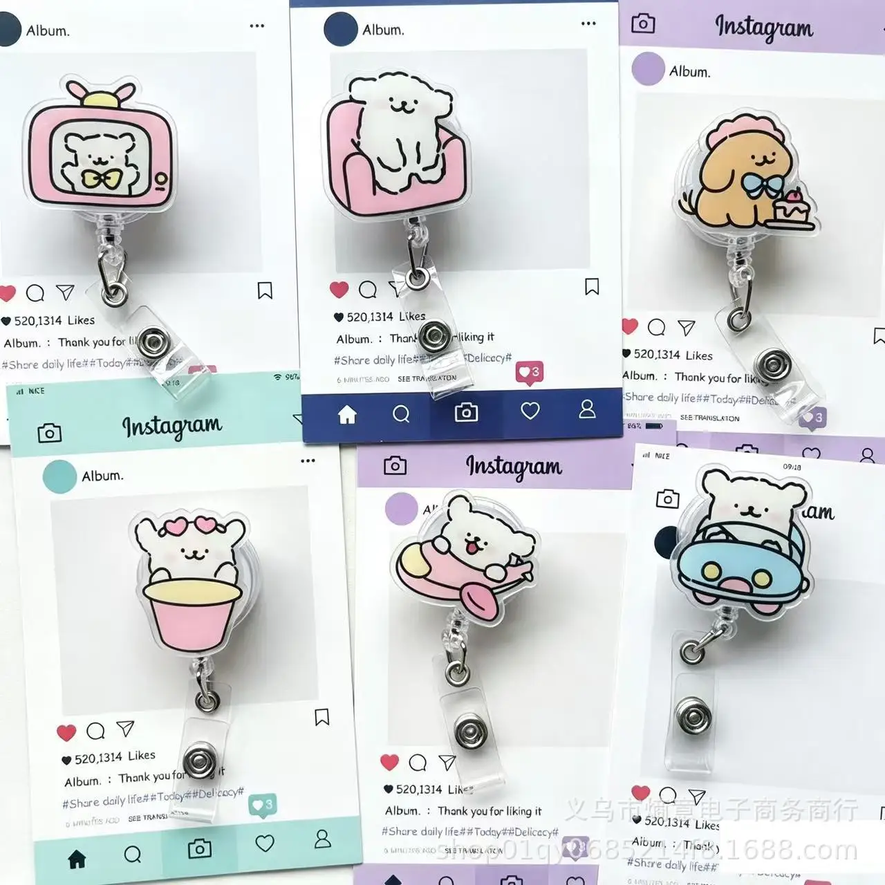 2026 New Design 1 Piece Acrylic Anime Dog Retractable ID Card Holder Badge Reel for Nurse Student Teacher Keychains Lanyard