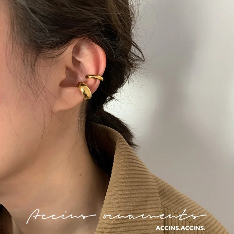 

2023 Fashion Korean Ear Cuff Titanium Steel Clip Earrings for Woman Without Pierced Ears Stainless Steel Hip Hop Punk Jewelry