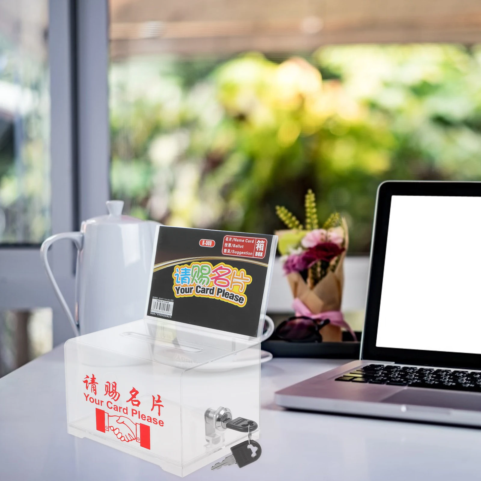 

Large Capacity Transparent Plastic Business Card Box Storage Case Lock for Office Exhibitions Company Cards Holder