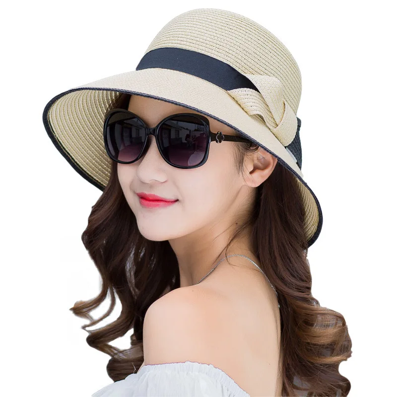 Straw Visor Hat Women Summer Sun Shade Hats Sunscreen Sun Protection Foldable Female Seaside Beach Cap Casual Outdoor Caps