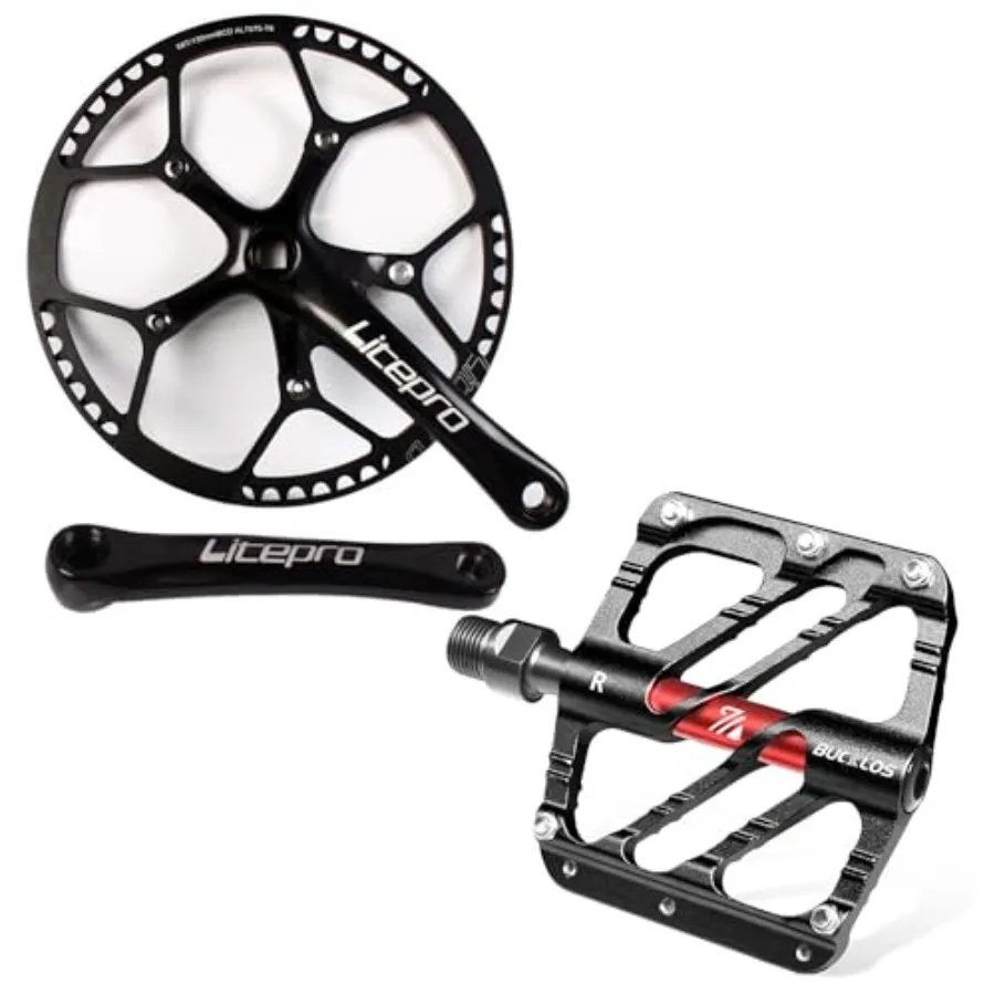 

Folding Bike Crankset 170mm 130 BCD Round Single Speed Chainring 53T for Mountain Bike with MTB Flat Pedals and 3 Bearings Adul