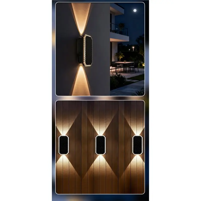 A27F-Dual Focused LED Solar Fence Lights Outdoor 2PCS Wall Lighting 3-Color Temperature Up Down For Backyard Patio Porch