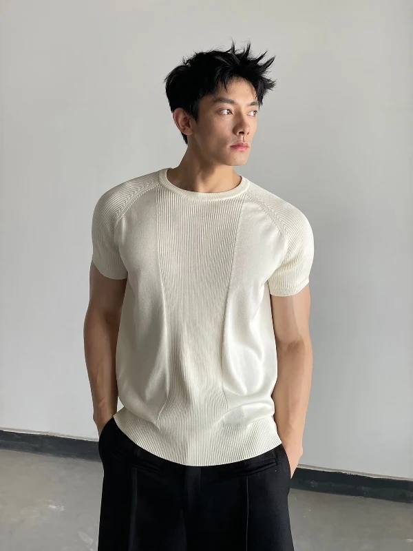 

Мужская трикотажная футболка из ледяного шелка с круглым вырезом, коротким рукавом, приталенная, дышащая, нелипкая, летняя, новая модель, китайский бренд, простой дизайн.