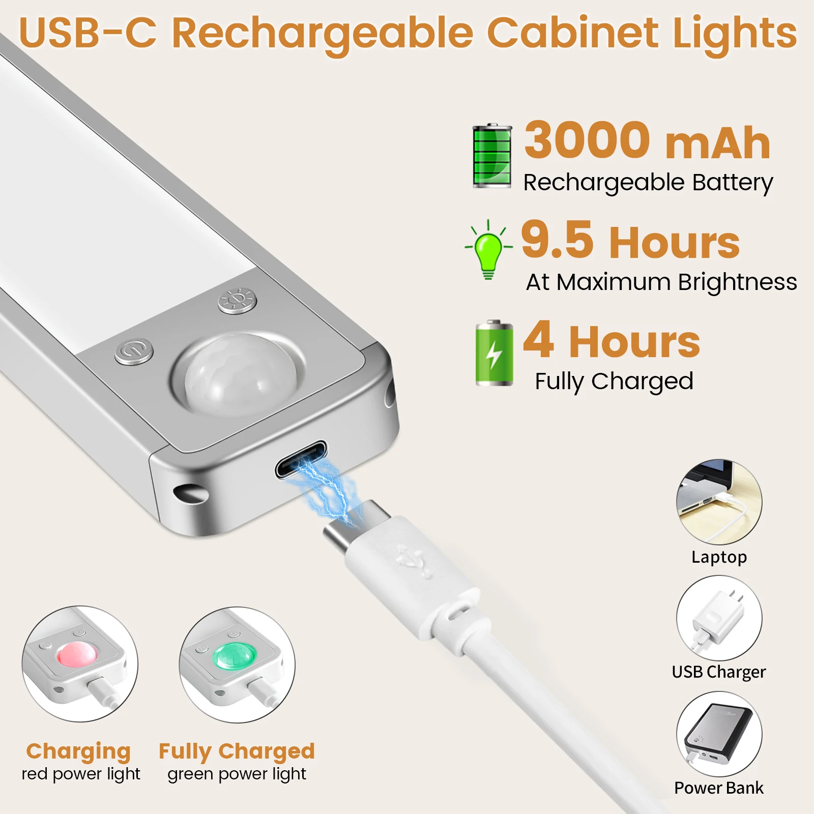 Imagem -05 - Luz Conduzida da Noite Lâmpada Recarregável com Sensor de Movimento Luzes Led Cozinha sob Móveis sem Fio Sensor Movimento Luz da Noite