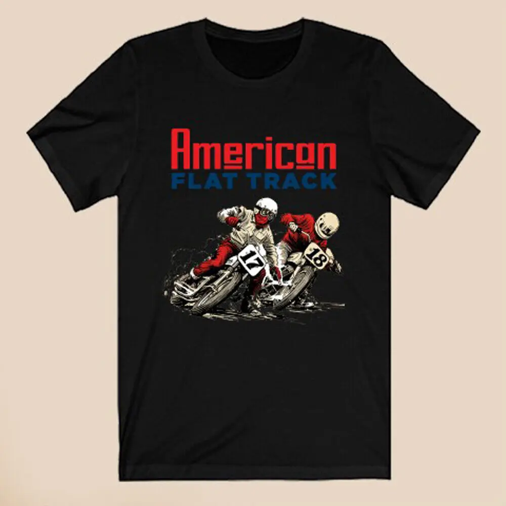 AMA American Flat Track Motocross Motorcycle Men's Black T-Shirt Size S-5XL