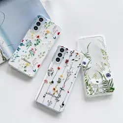 Flower Phone Case For Samsung Galaxy S24 Ultra S23 FE S20 S21 S22 Plus A54 5G A55 A35 A25 A14 A15 A24 A34 Clear Silicone Cases