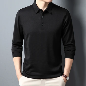 Men's Business Casual Polo Long Sleeve T-shirt Summer Comfortable  Top 4