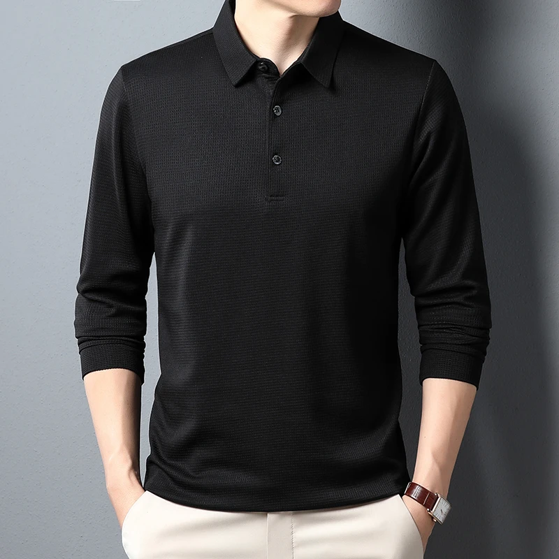 Men's Business Casual Polo Long Sleeve T-shirt Summer Comfortable  Top, image 4
