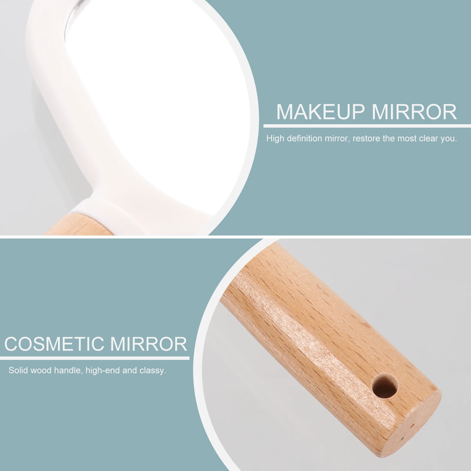 

1Pcs Solid Wood Handheld Makeup Mirror Portable Elliptical Mirror High Definition Clear Reflection for Daily Travel Use