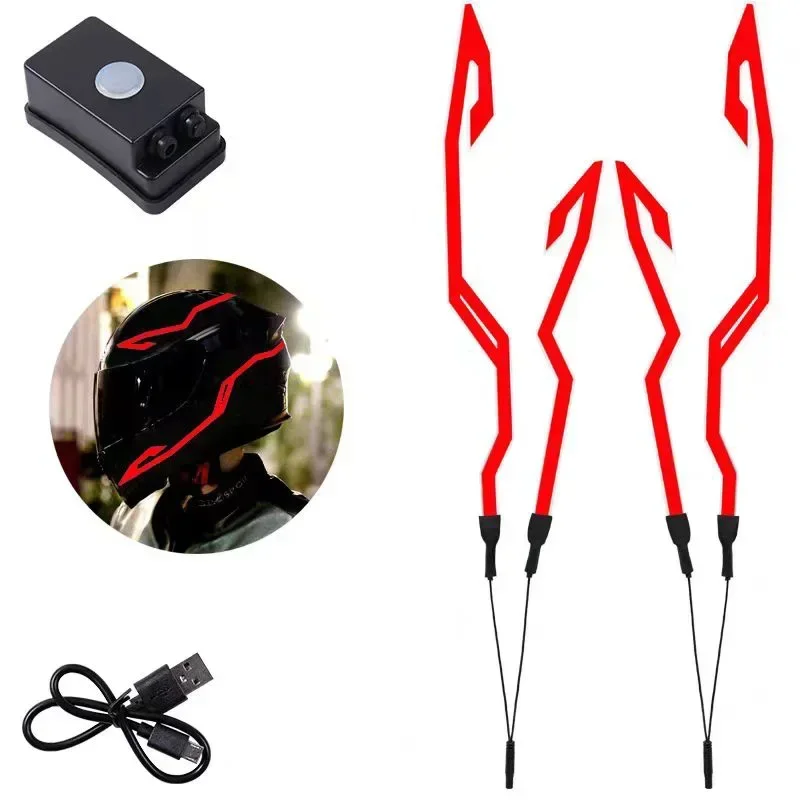 Cool Waterproof LED Cold Light 4-in-1 Motorcycle Bike Helmet with EL Sticker Warning Light Motorcycle Night Riding Accessories