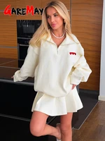 Women's Summer Suit with Skirt Cotton Tracksuit with Zipper Oversize Two-piece Top and Skirt Set Casual Yellow Suit for Women - Image 2