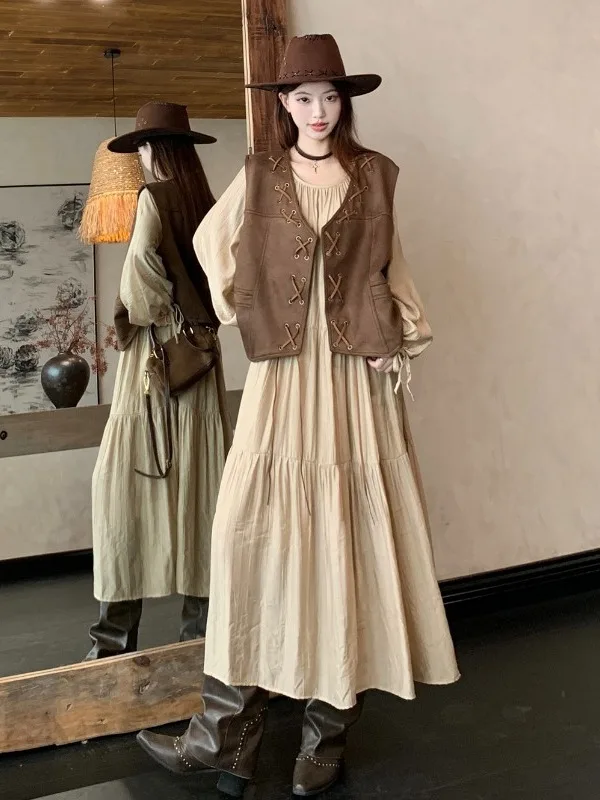 

Spring 2026 Women's plus Size Faion Set Vest Top Long Sve round Ne Dr Cover up High Waist Two-Piece Ensemble