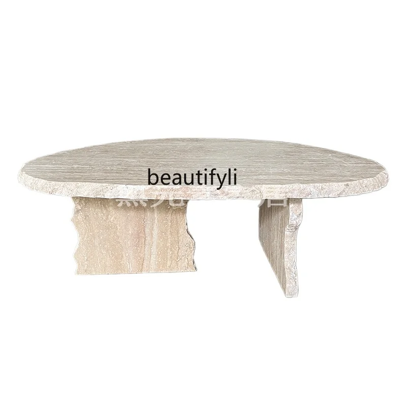 Destruction effect Huangdong stone coffee table, living room creative marble tea table, small apartment