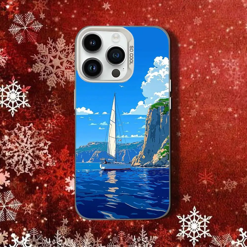 SailingS Art S-Ship Boots voor iPhone 14,16,15,17,13,12,11,Pro,SE4,Max,Plus,Air,Mini Telefoonhoesje Wit Snoep Schokbestendig