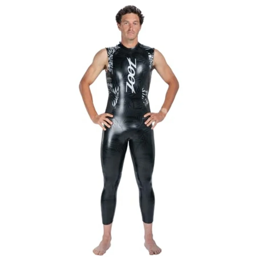 

Men's open water swim sleeveless wetsuit, neoprene buoyancy suit in black, lightweight and flexible for triathlons training