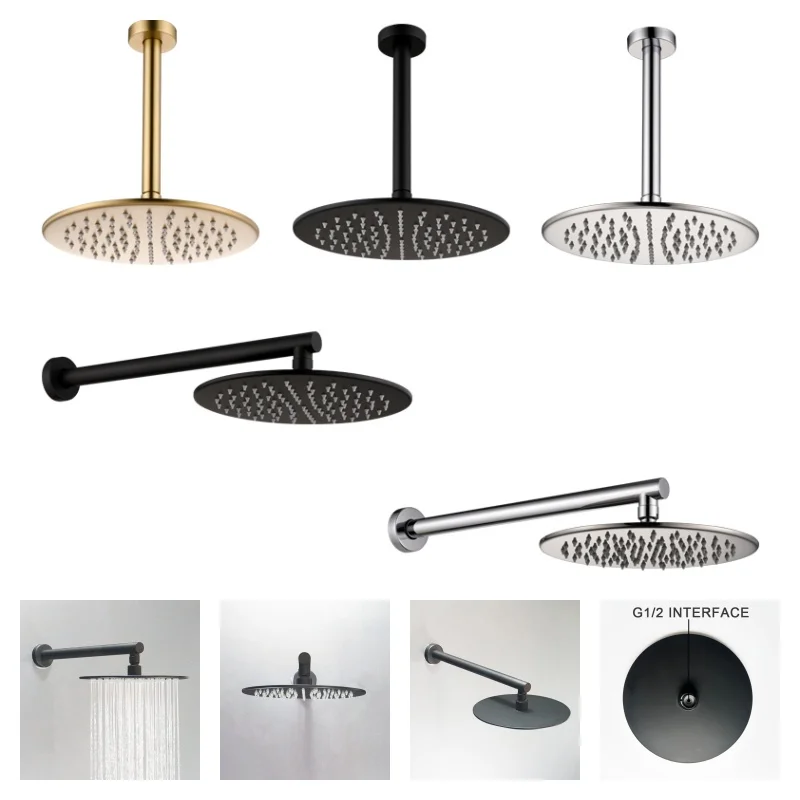 Chrome Round 10 Inches Stainless Steel Rainfall Shower Head Bathroom Accessory Wall Mounted Shower Arm Accessories