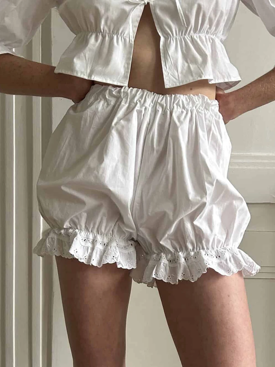 

Women s Elastic Waist Layered Lace Shorts Ruffle Trim Shorts Solid Color Shorts Panties Sleepwear