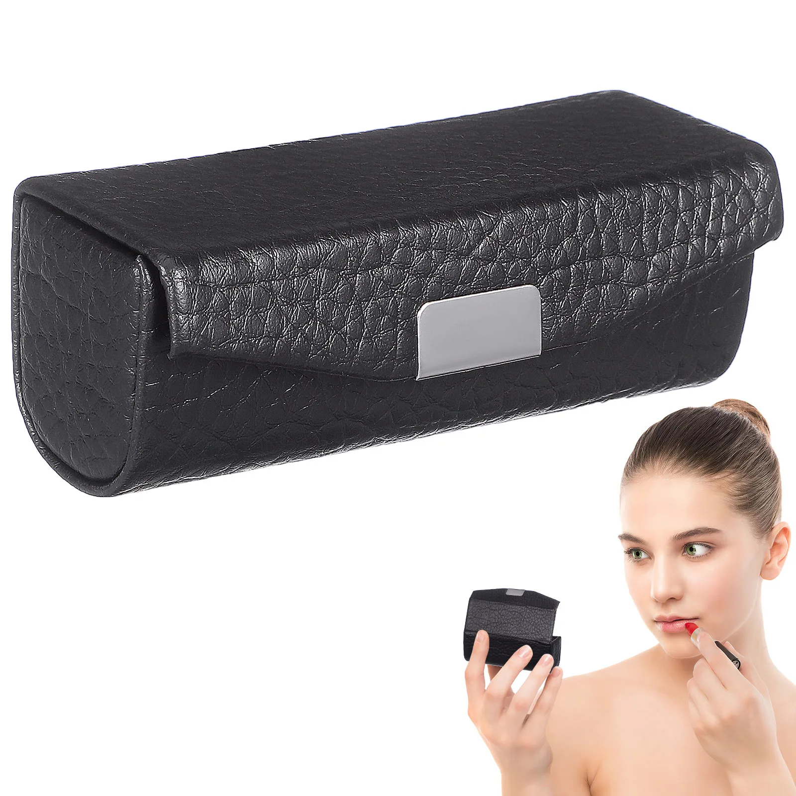 Pequeño con espejo, estuche portátil de lápiz labial de Pu para mujer, soporte para mujer, organizador de maquillaje para viajes al aire libre